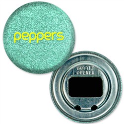 Bottle Opener with Reflective Green Glitter, 2.25" diameter, Item # ABOF22-102