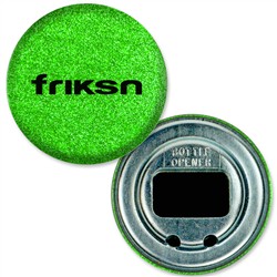 Bottle Opener with Reflective Green Glitter, 2.25" diameter, Item # ABOF22-107