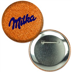 Button with Reflective Orange Glitter, 3" diameter, Item # ABU30-105