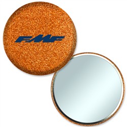 Compact Mirror with Reflective Orange Glitter, 2.25" diameter, Item # AMIM22-105