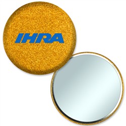 Compact Mirror with Reflective Tangerine Glitter, 2.25" diameter, Item # AMIM22-108