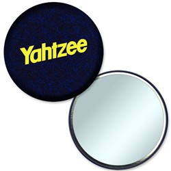 Compact Mirror with Black Fabric Glitter, 2.25" diameter, Item # AMIM22-110