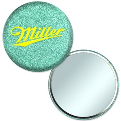 Compact Mirror with Reflective Green Glitter, 3" diameter, Item # AMIM30-102