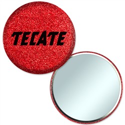 Compact Mirror with Reflective Red Glitter, 3" diameter, Item # AMIM30-104