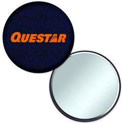 Compact Mirror with Black Fabric Glitter, 3" diameter, Item # AMIM30-110