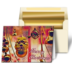 Lenticular Greeting Card with 3D Red Christmas Holiday Ornaments and Gold Bells, Depth